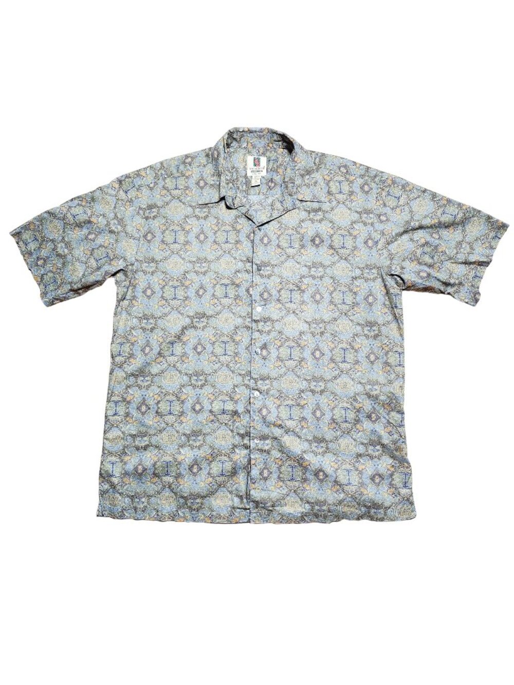 Tori Richard Honolulu Hawaiian Aloha Shirt Mens Button-Up Shirt Large Gray Blue